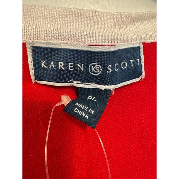 Karen Scott Womens Petite Large Red Cardigan Button Front Long Sleeve Contrast T - Picture 4 of 6